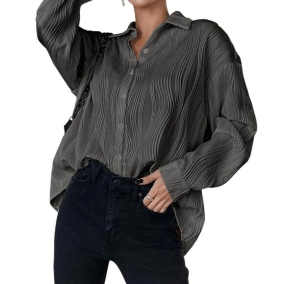 Dazy Shirt Size XL Textured Button Front Long Sleeve Gray Career Business Casual - Picture 1 of 8